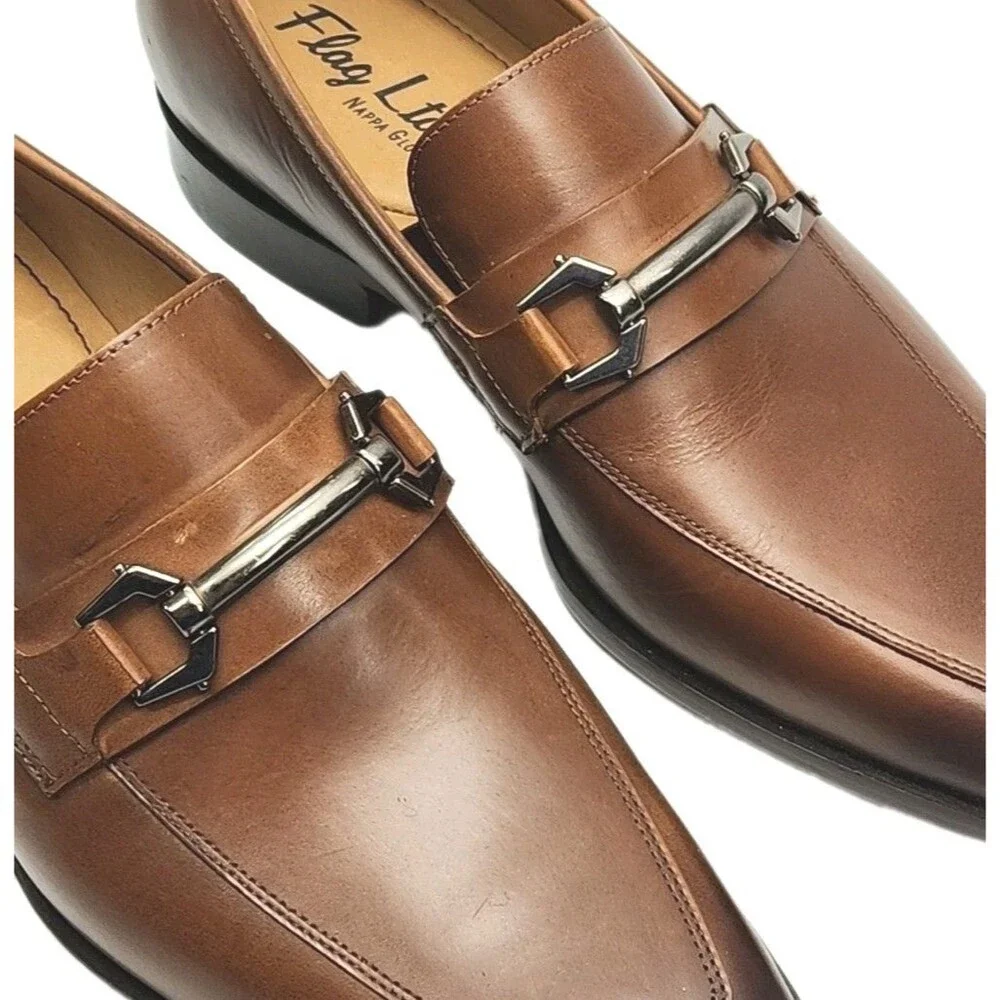 Flag Ltd Dress Shoe Loafer Nappa Glove Men Sz 8 Brown Leather InnoFlex Horse Bit